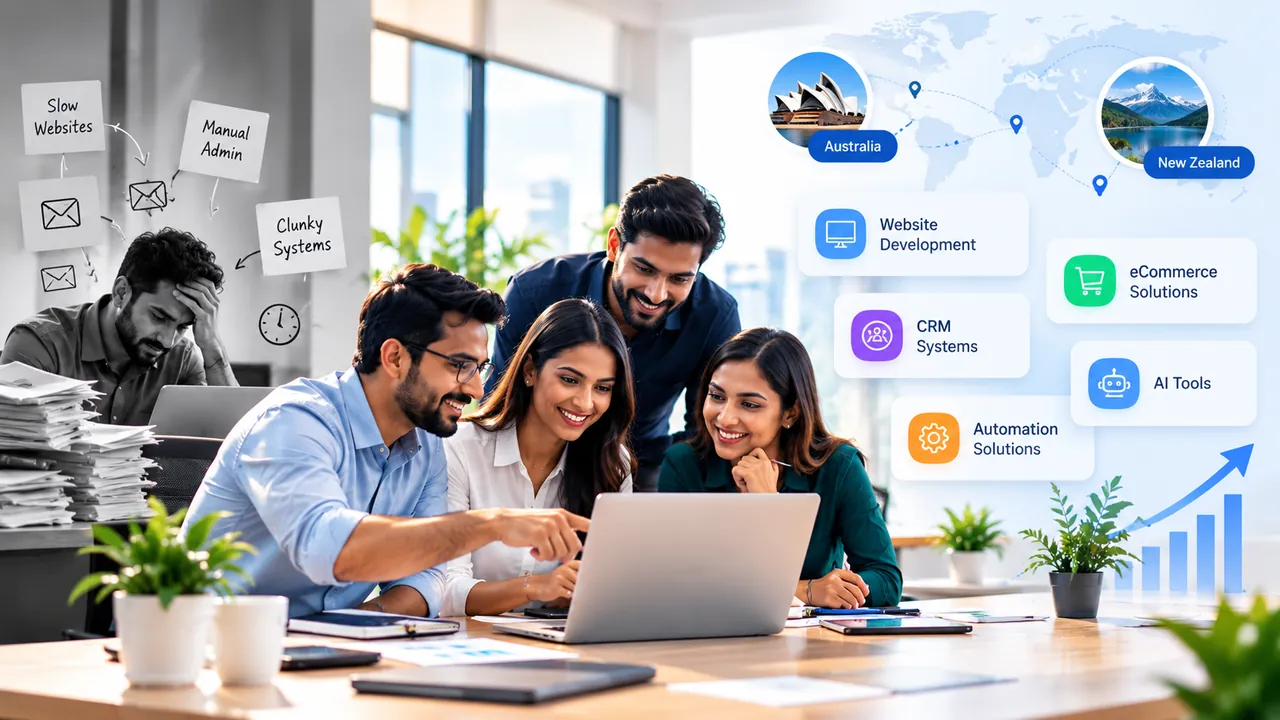 Moving from slow websites and manual admin to a team building websites, CRMs and AI tools for Australia and New Zealand