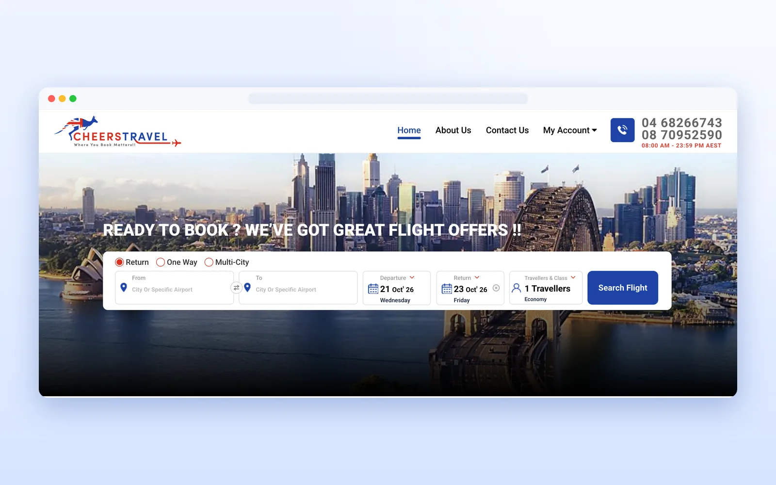Cheers Travel Australia website
